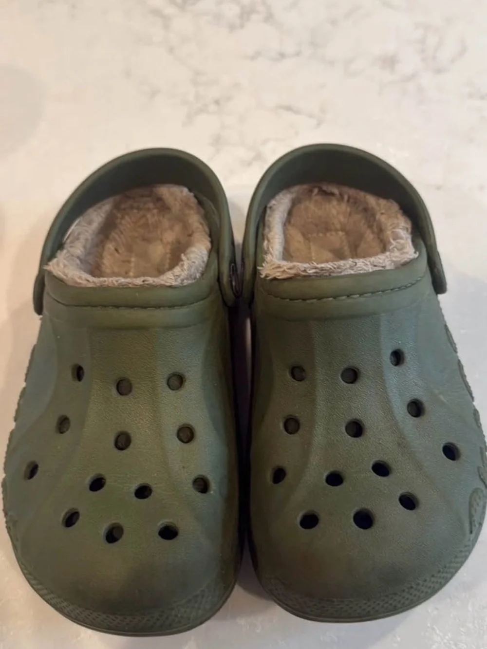 Kids Olive Green Fleece-Lined Clogs